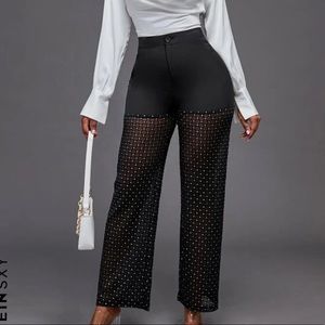 Contrast Mesh Plaid Straight Leg Pants